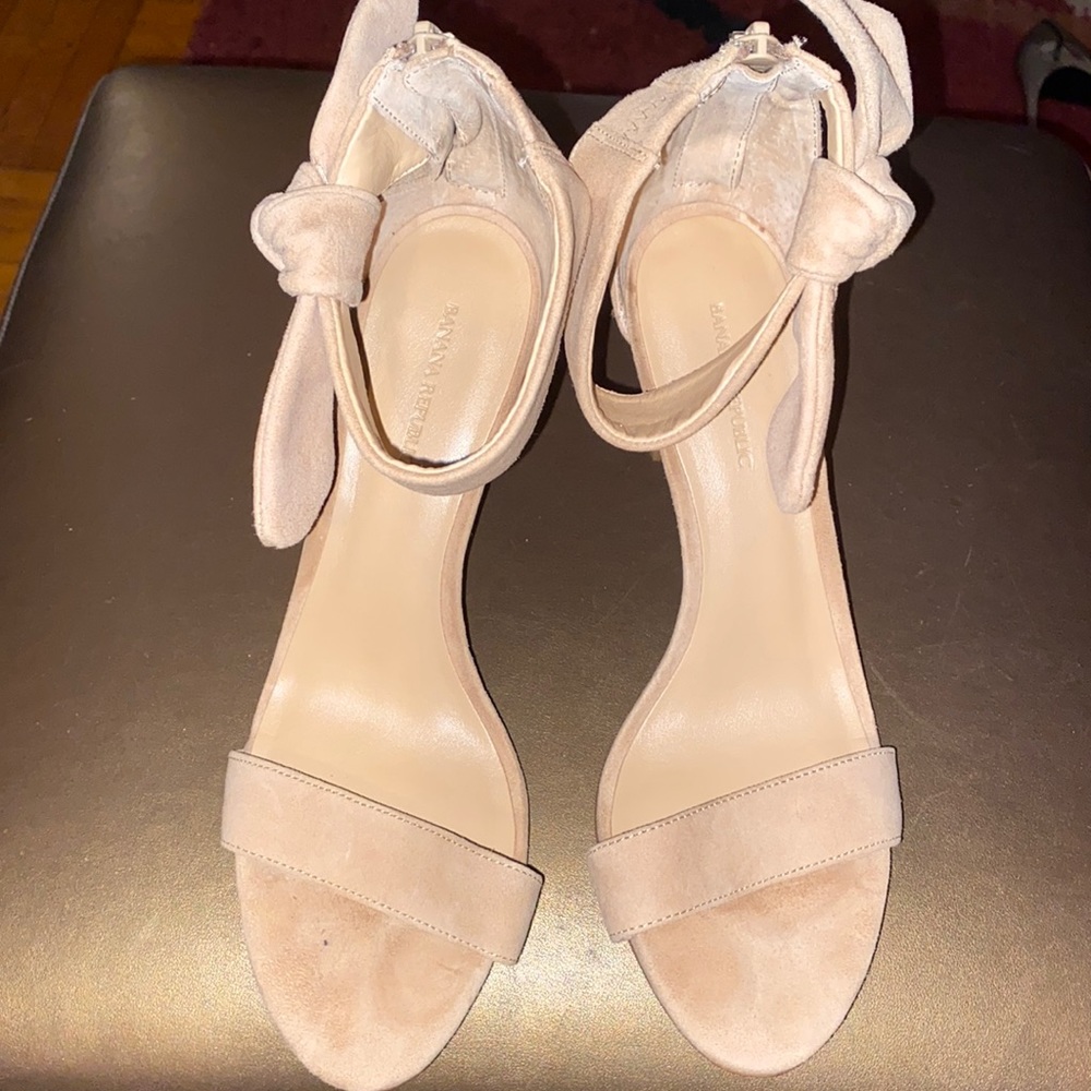 Cream suede stilettos with side bow